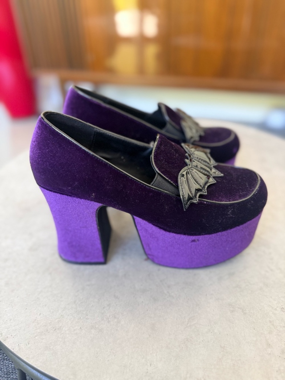 Strange Cvlt purple velvet banshee bat platform heels - Picture 2 of 6